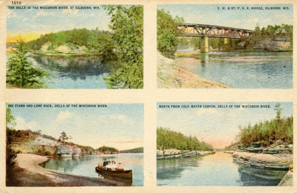 Dells, C. M. and St. P. R. R. Bridge, Ink Stand and Lone Rock, North from Cold Water Canyon, Dells of the Wisconsin River, WI - Carey's Emporium