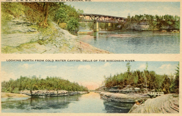 C. M. and St. P. R. R. Bridge at Kilbourn, Looking North from Cold Water Canyon, Dells of the Wisconsin River, WI - Carey's Emporium