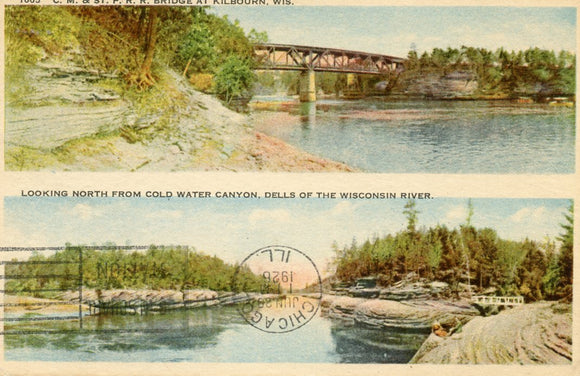 C. M. and St. P. R. R. Bridge at Kilbourn, Looking North from Cold Water Canyon, Dells of the Wisconsin River, WI - Carey's Emporium