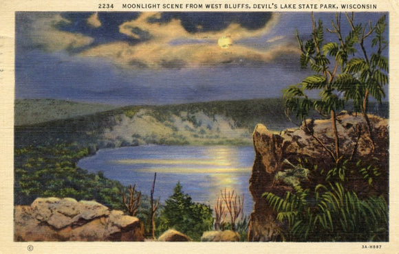 Moonlight Scene from West Bluffs, Devil's Lake State Park, WI - Carey's Emporium