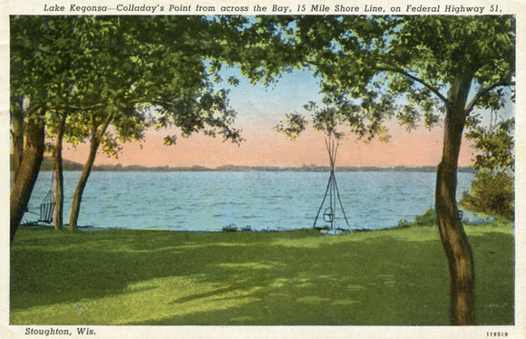 Lake Kegonsa, Colladay's Point from across the Bay, 15 Mile Shore Line, on Federal Highway 51, Stoughton, WI - Carey's Emporium