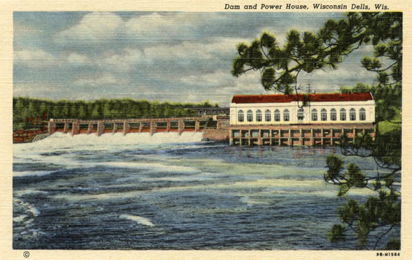 Dam and Power House of the Wisconsin Power and Light Company, Dells of the Wisconsin River, WI - Carey's Emporium