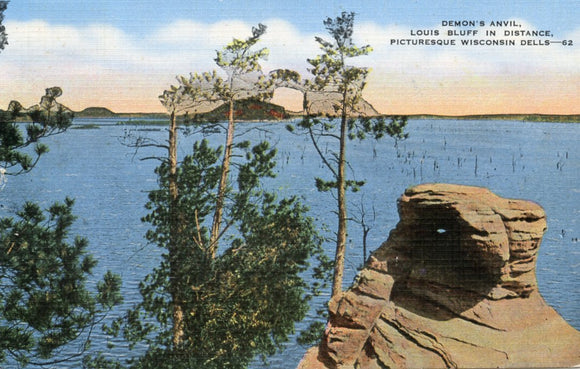 Demon's Anvil, Louis Bluff in Distance, Picturesque Wisconsin Dells, WI - Carey's Emporium