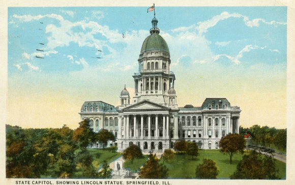 State Capitol, Showing Lincoln Statue, Springfield, IL - Carey's Emporium