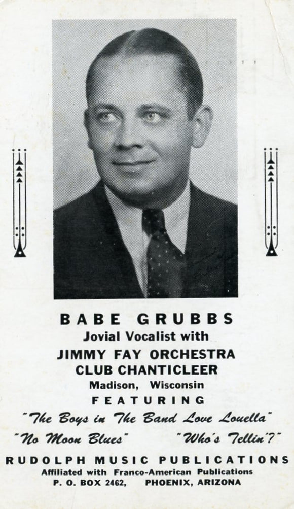 Babe Grubbs Jovial Vocalist with Jimmy Fay Orchestra Club Chanticleer, Madison, WI - Carey's Emporium