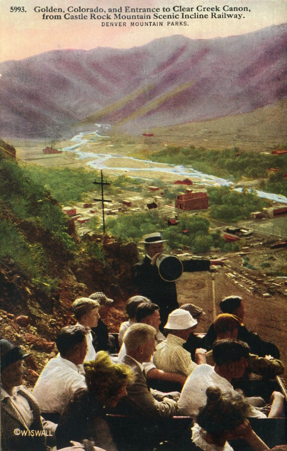 Golden, Colorado and Entrance to Clear Creek Canon, from Castle Rock Mountain Scenic Incline Railway, Denver Mountain Parks, CO - Carey's Emporium