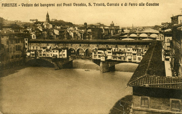 Veduta dei bungarni cli Ponti Vecchio, S. Trinita, Carraia e di Ferro alle Cascine, Firenze - Carey's Emporium