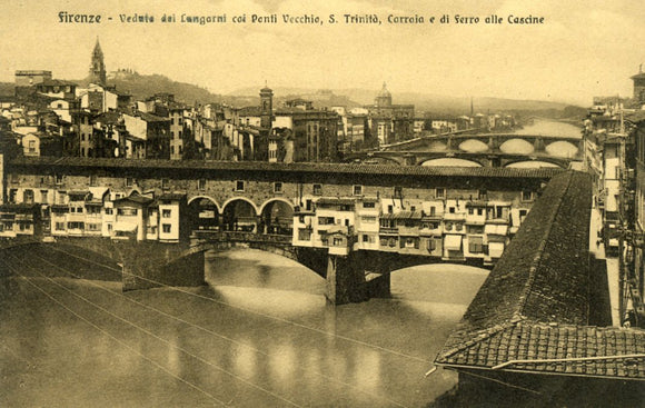 Vedutadei Lungarni coi Ponti Vecchio, S. Trinita, Carraia e di ferro alle Cascine, Firenze - Carey's Emporium