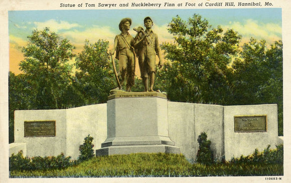 Statue of Tom Sawyer and Huckleberry Finn at Foot of Cardiff Hill, Hannibal, MO - Carey's Emporium
