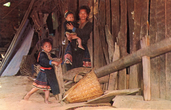Hill Tribe Meo Woman using her foot for separating rice from paddy at Chiengmai, Northern Thailand - Carey's Emporium