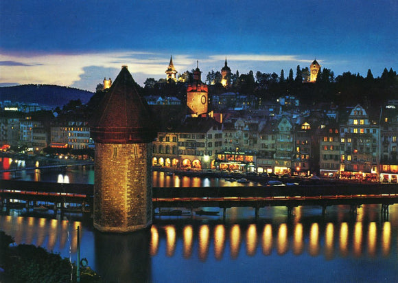 Chapel Bridge and the Old City by Night, Lucerne - Carey's Emporium
