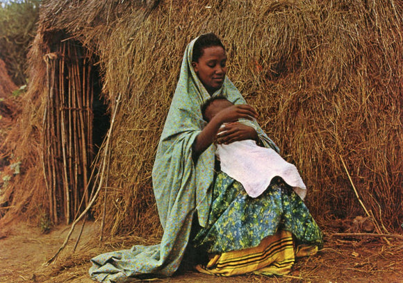 A Muhuma Mother with a Baby Outside Their House, Uganda - Carey's Emporium
