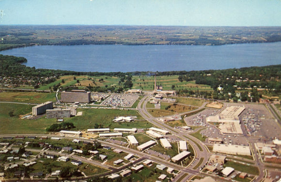 An Aerial View of the New Hilldale Shopping Center, with Wisconsin State Office Building, Shorewood Hills and Lake Mendota, Madison, WI - Carey's Emporium