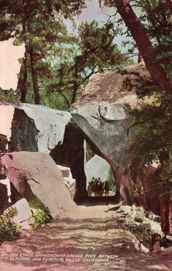 The Stage Approaching Arched Rock Between El Portal and Yosemite Valley, CA - Carey's Emporium