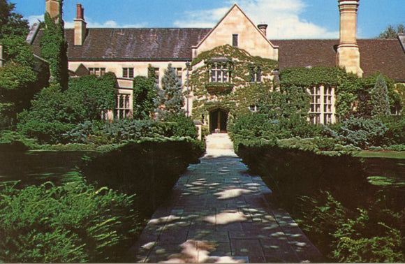 Front View from Main Gate, Showing Walk Lined with Yew and Juniper, Paine Art Center and Arboretum, Oshkosh, WI - Carey's Emporium