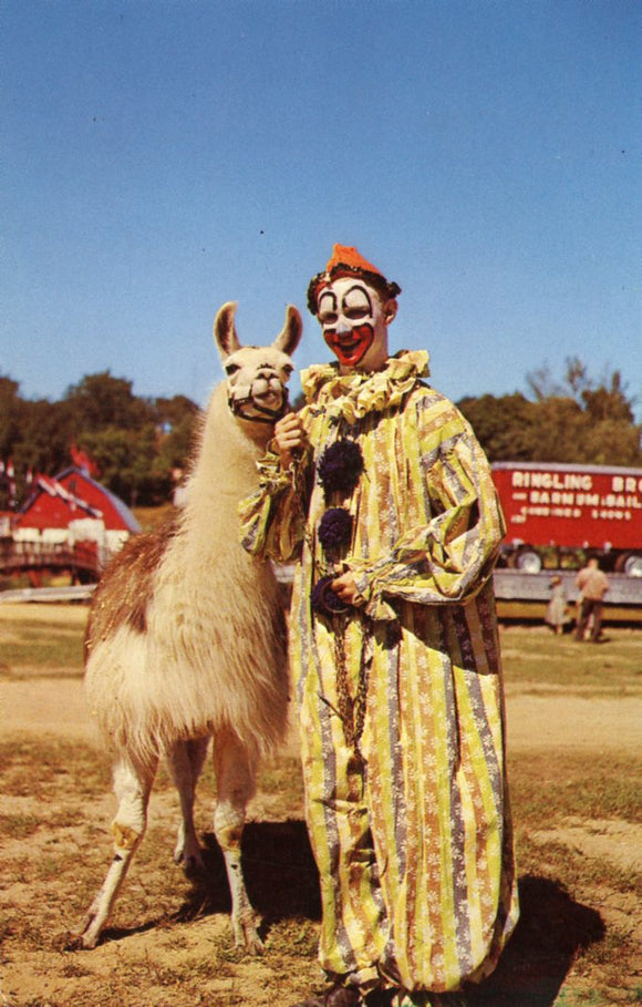 Clown and Llama, Circus World, Baraboo, WI - Carey's Emporium