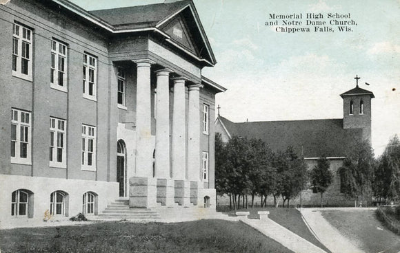 Memorial High School and Notre Dame Church, Chippewa Falls, WI - Carey's Emporium