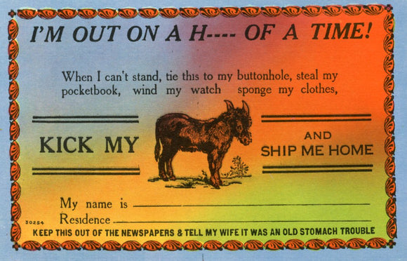 I'm Out on a Hell of a Time! Kick my Ass and Ship Me Home - Carey's Emporium