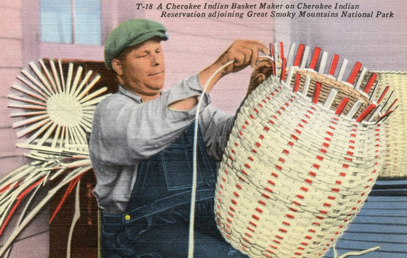 A Cherokee Indian Basket Maker on Cherokee Indian Reservation adjoining Great Smoky Mountains National Park-Careys Emporium