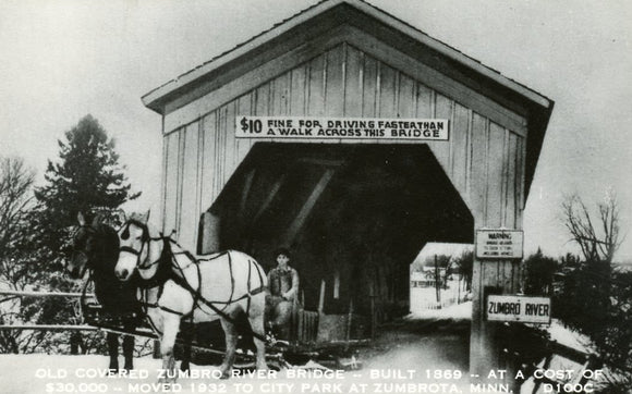 Old Covered Zumbro River Bridge, Built 1869, at a Cost of $30,000, Moved 1932 to City Park at Zumbrota, MN-Careys Emporium
