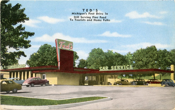 Ted's, Michigan's First Drive In, Still Serving Fine Food to Tourists and Home Folks, South of Pontiac, MI-Carey's Emporium