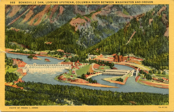 Bonneville Dam, Looking Upstream, Columbia River Between Washington and Oregon-Carey's Emporium