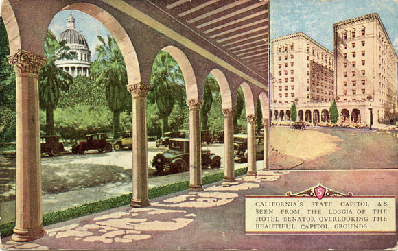 California's State Capitol as seen from the Loggia of the Hotel Senator Overlooking the Beautiful Capitol Grounds-[Carey's Emporium