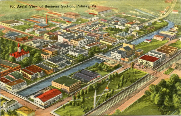 Aerial View of Business Section, Pulaski, VA-[Carey's Emporium