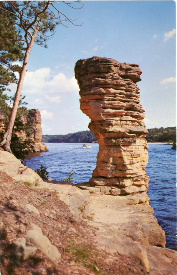 Chimney Rock is a Short Column of Rock like the Crude Chimney of a Pioneer Log Cabin,  Dells of the Wisconsin River, WI-Carey's Emporium