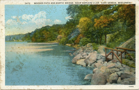 Wooded Path and Rustic Bridge, Near Harvard Club, Lake Geneva, WI-Carey's Emporium