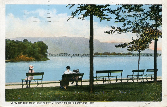 View Up the Mississippi River from Levee Park, La Crosse, WI-Carey's Emporium