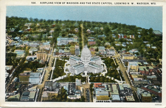Airplane View of Madison and the State Capitol, Looking N. W., Madison, WI-Carey's Emporium