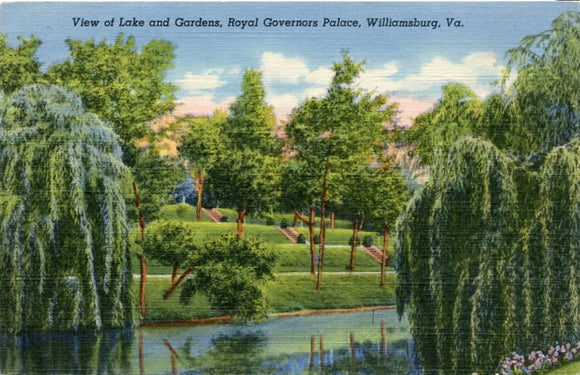 View of Lake and Gardens, Royal Governors Palace, Williamsburg, VA-Carey's Emporium