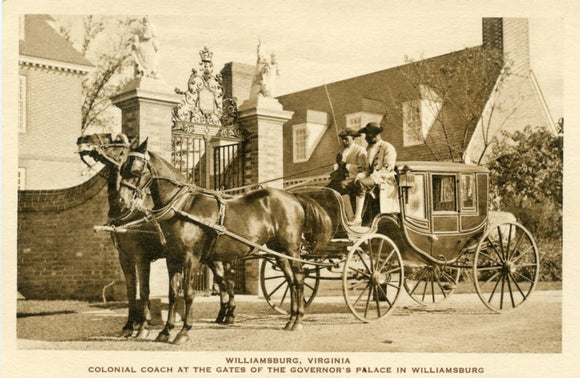 Colonial Coach at the Gates of the Governor's Palace in Williamsburg, VA-Carey's Emporium