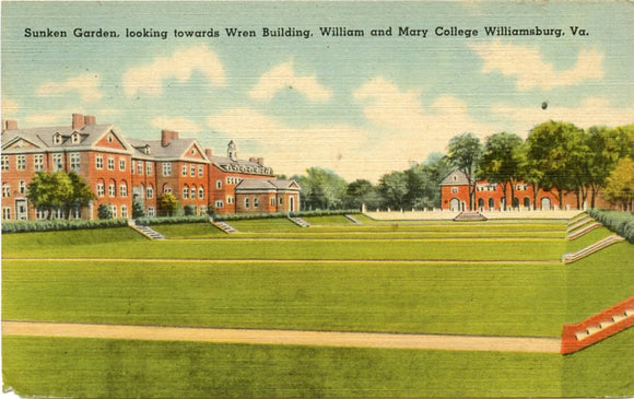 Sunken Garden, looking towards Wren Building, William and Mary College, Williamsburg, VA-Carey's Emporium