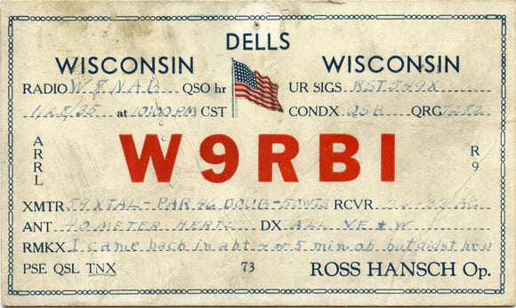 QSL Card, Ross Hansch, W9RBI, Wisconsin Dells, WI-Carey's Emporium