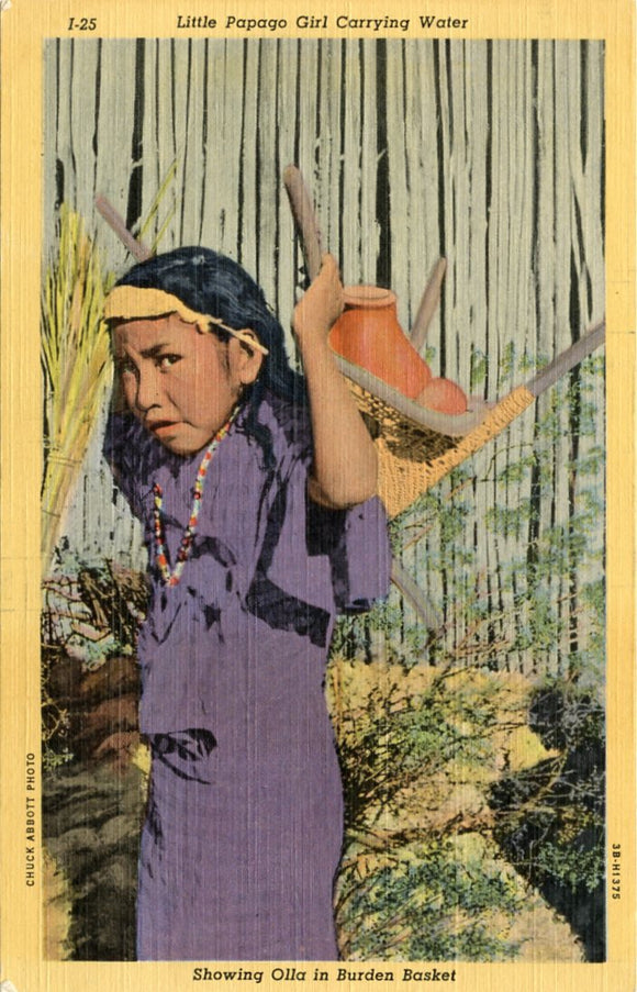 Little Papago Girl Carrying Water, Showing Olia in Burden Basket, AZ-Carey's Emporium