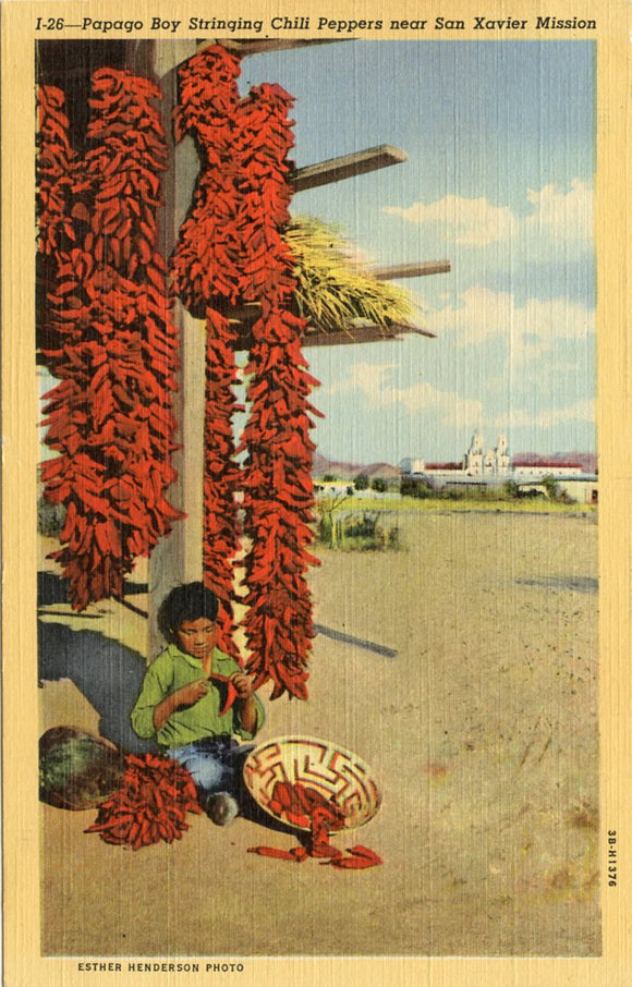 Papago Boy Stringing Chili Peppers, near San Xavier Mission, Tucson, AZ-Carey's Emporium