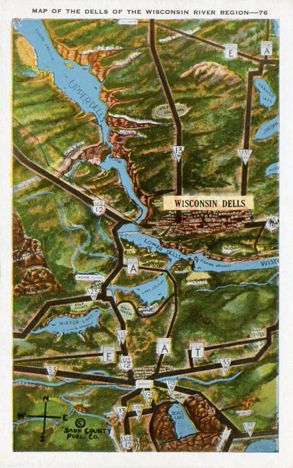 Map of the Dells of the Wisconsin River Region, WI-Carey's Emporium