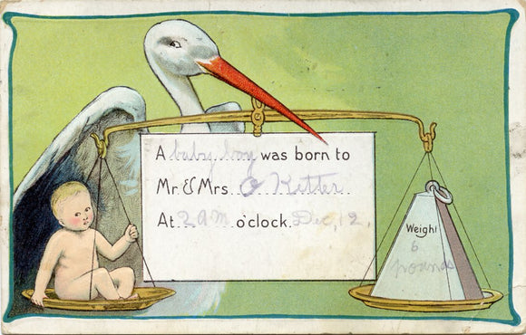 A Baby Boy was Born to, Mr. and Mrs. O. Kitter, At 2am o'clock Dec. 12-Carey's Emporium