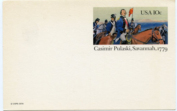 Casimir Pulaski, Savannah, 1779, U. S. Postal Card, Ten Cents-Carey's Emporium