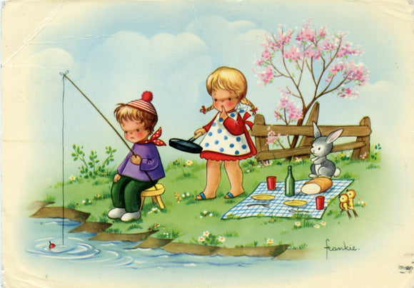 Children Fishing, Signed by Frankie-Carey's Emporium