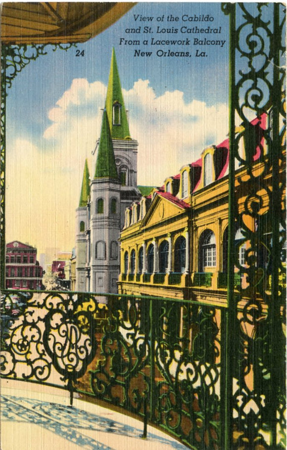 View of the Cabildo and St. Louis Cathedral, From a Lacework Balcony, New Orleans, LA-Carey's Emporium