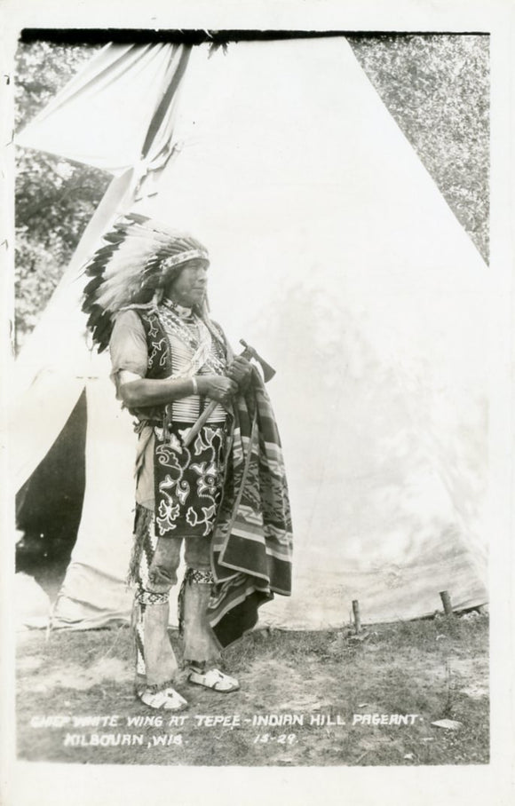 Chief White Wing at Tepee, Indian Hill Pageant, Kilbourn, WI-Carey's Emporium