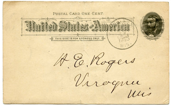U. S. Postal Card, One Cent, 1893, I. O. O. P. Encampment, Baraboo, WI-Carey's Emporium