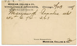 U. S. Postal Card, One Cent, 1887, Merriam, Collins & Co., Wholesale Grocers, Chicago, IL-Carey's Emporium