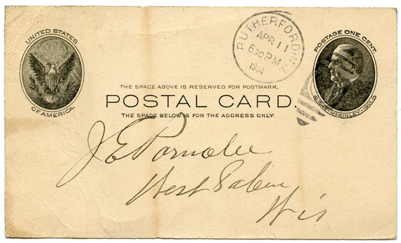 U. S. Postal Card, One Cent, 1904, Charles Burrows, G. A. R., Rutherford, NJ-Carey's Emporium