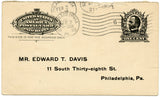U. S. Postal Card, One Cent, 1905, Edward T. Davis, Philadelphia, PA-Carey's Emporium