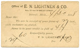 U. S. Postal Card, One Cent, 1888, E. N. Lightner & Co., Detroit, MI-Carey's Emporium