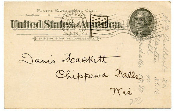 U. S. Postal Card, One Cent, 1897, C. L. Colman, La Crosse, WI-Carey's Emporium